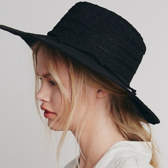 Free People Lace Lovers Black Wide Brim Hat - Picture 2 of 10